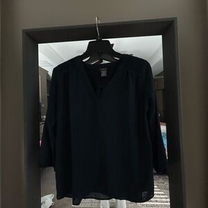 Ann Taylor Navy V-Neck Blouse